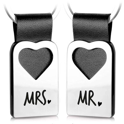 "  Mr." & "Mrs." Heart keychain with engraving made of leather