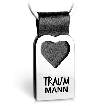 Porte-clés coeur "Dream man" avec gravure en cuir 1