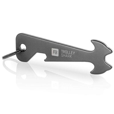 "Trolley Shark" (black) shopping trolley releaser with stainless steel bottle opener