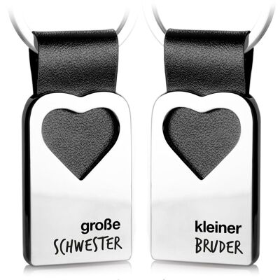 "big sister & little brother" heart keychain with engraving made of leather