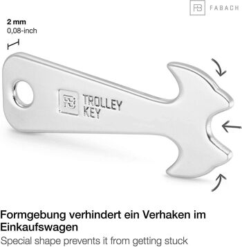 "Trolley Key" (argent) Déverrouillage de caddie compact pour caddies à chargement frontal 8