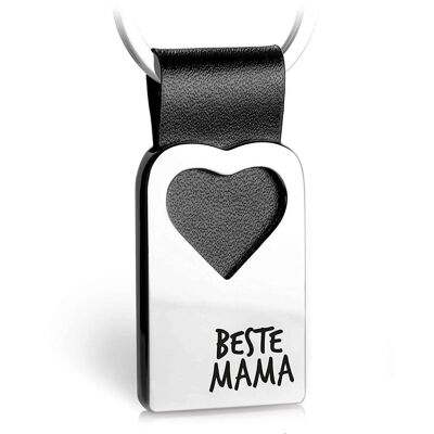 Porte-clés coeur "Best Mom" ​​avec gravure en cuir