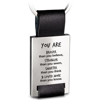 "Braver Stronger Smarter" Rectangle Leather Engraved Keychain - Motivational Lucky Charm