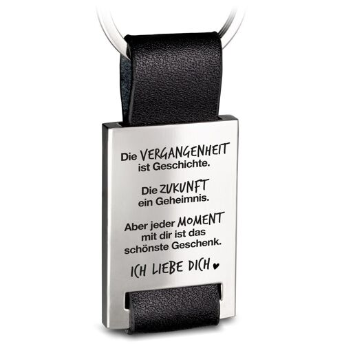 "Jeder Moment das schönste Geschenk" Rectangle-Schlüsselanhänger mit Gravur aus Leder - Ich liebe dich Glücksbringer