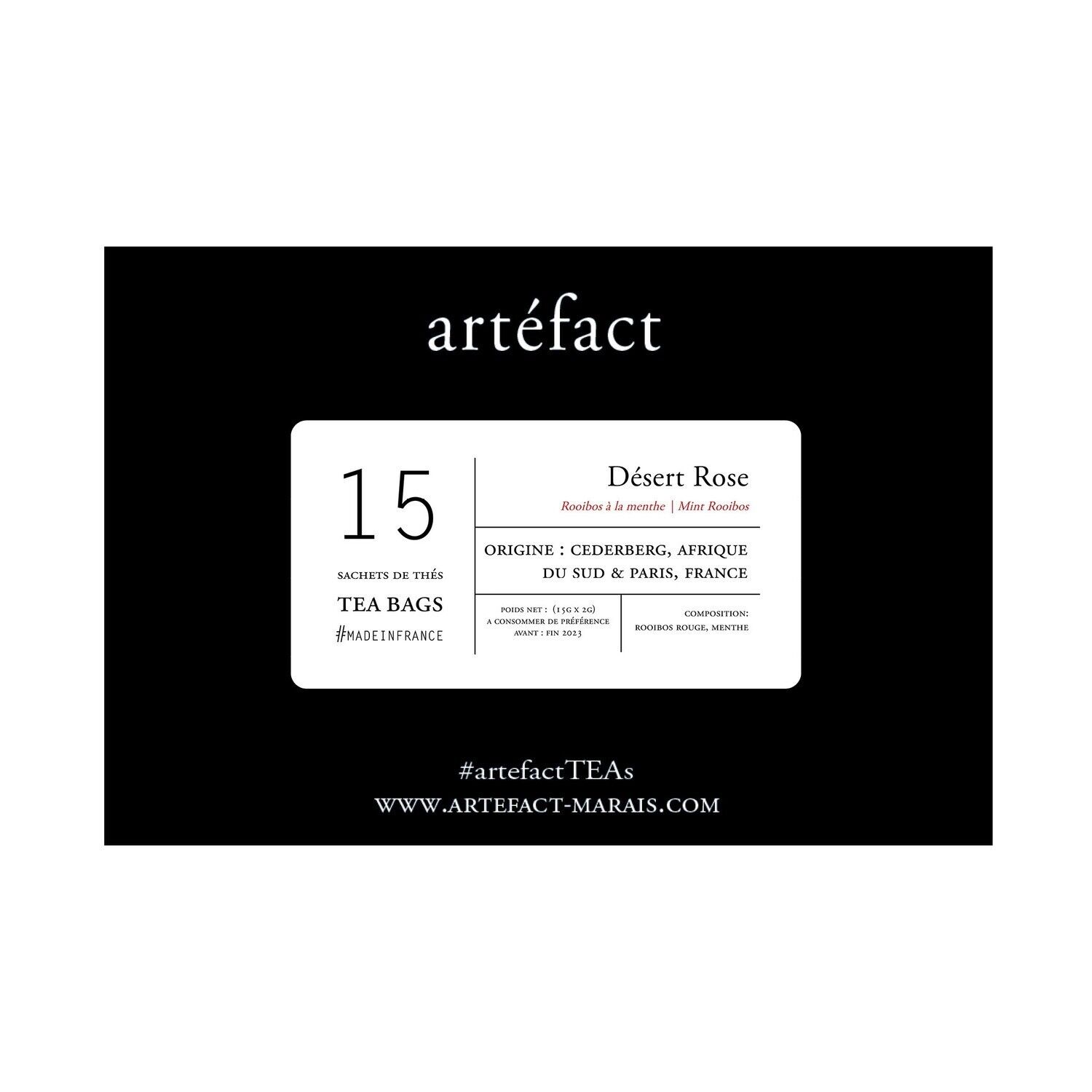 Désert Rose, rooibos rouge à la menthe, Afrique du Sud, Boîte de 15 sachets mousselines de thé de 2g