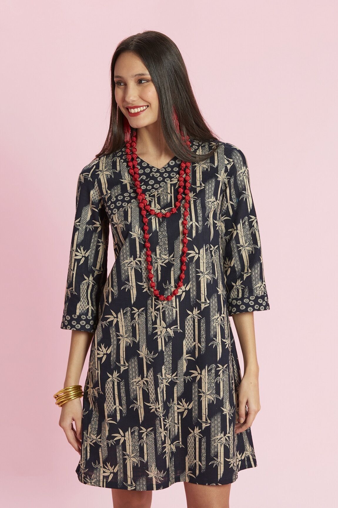 Japanese Indigo Cotton Flared Dress - Bamboo