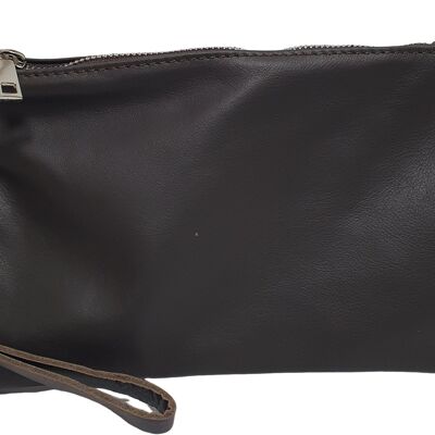 Unisex dark brown leather clutch bag