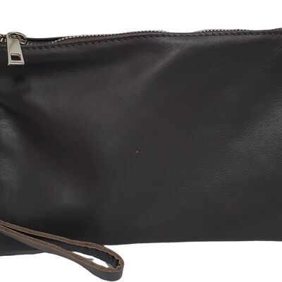 Unisex dark brown leather clutch bag
