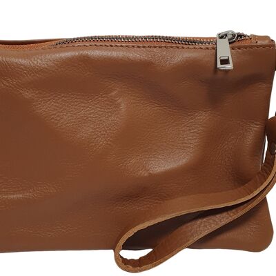 Unisex brown leather clutch bag