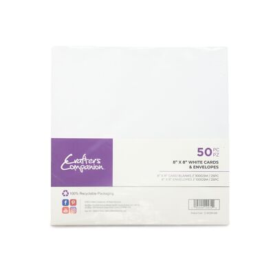 Crafter's Companion - Tarjeta blanca de 8"x 8" y sobres, 50 piezas