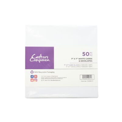 Crafter's Companion - Cartoncino bianco e buste 7"x 7" 50pz
