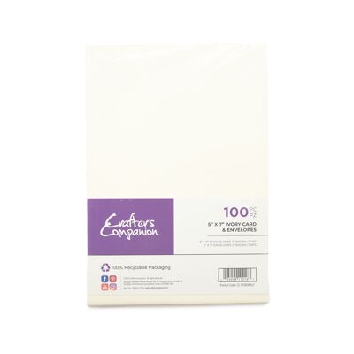 Crafter's Companion - Tarjeta color marfil de 5"x7" y sobres, 100 piezas