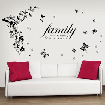 Walplus Butterflies Vine Family Quote Self Adhesive Wall Sticker Mural Paper Art Decoration