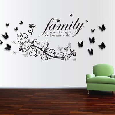 Wall Stickers Mural Decal Paper Art Decoration Family Bird Quote 3D Butterfly