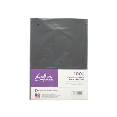 Crafter's Companion - Cartoncino nero 5"x7" e buste bianche 100pz
