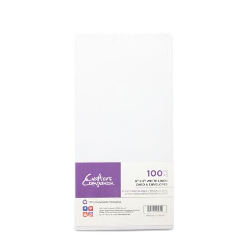 Crafter's Companion - 6"x 6" White  Card & Envelopes 100pc