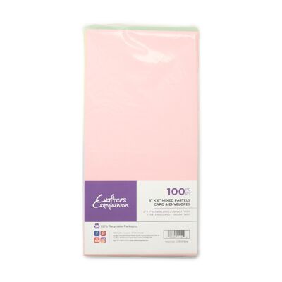 Crafter's Companion - Carte et enveloppes pastels mixtes 6"x6" 100pc