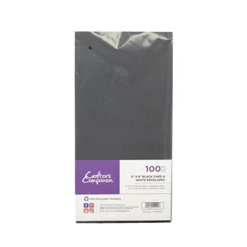 Crafter's Companion  - 6"x6" Black Card & White Envelopes 100pc 1