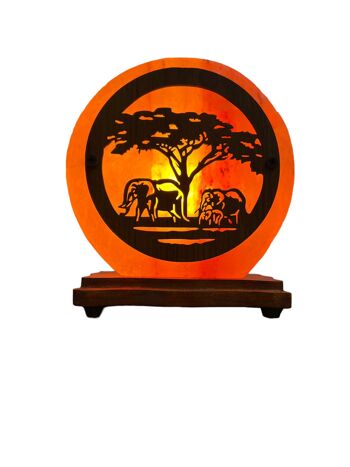 Lampe à sel avec sculpture en bois de la famille des éléphants PETITE (rose) 2