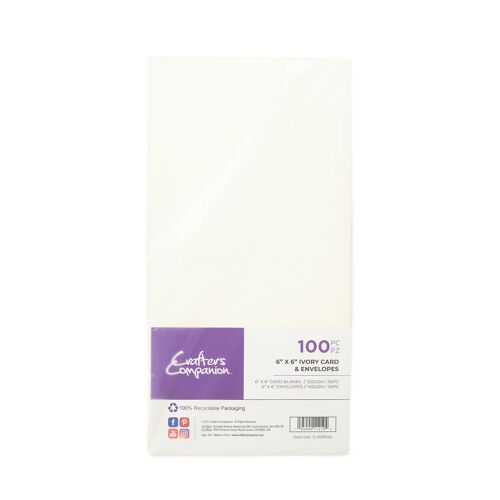 Crafter's Companion  - 6"x6" Ivory Card & Envelopes 100pc