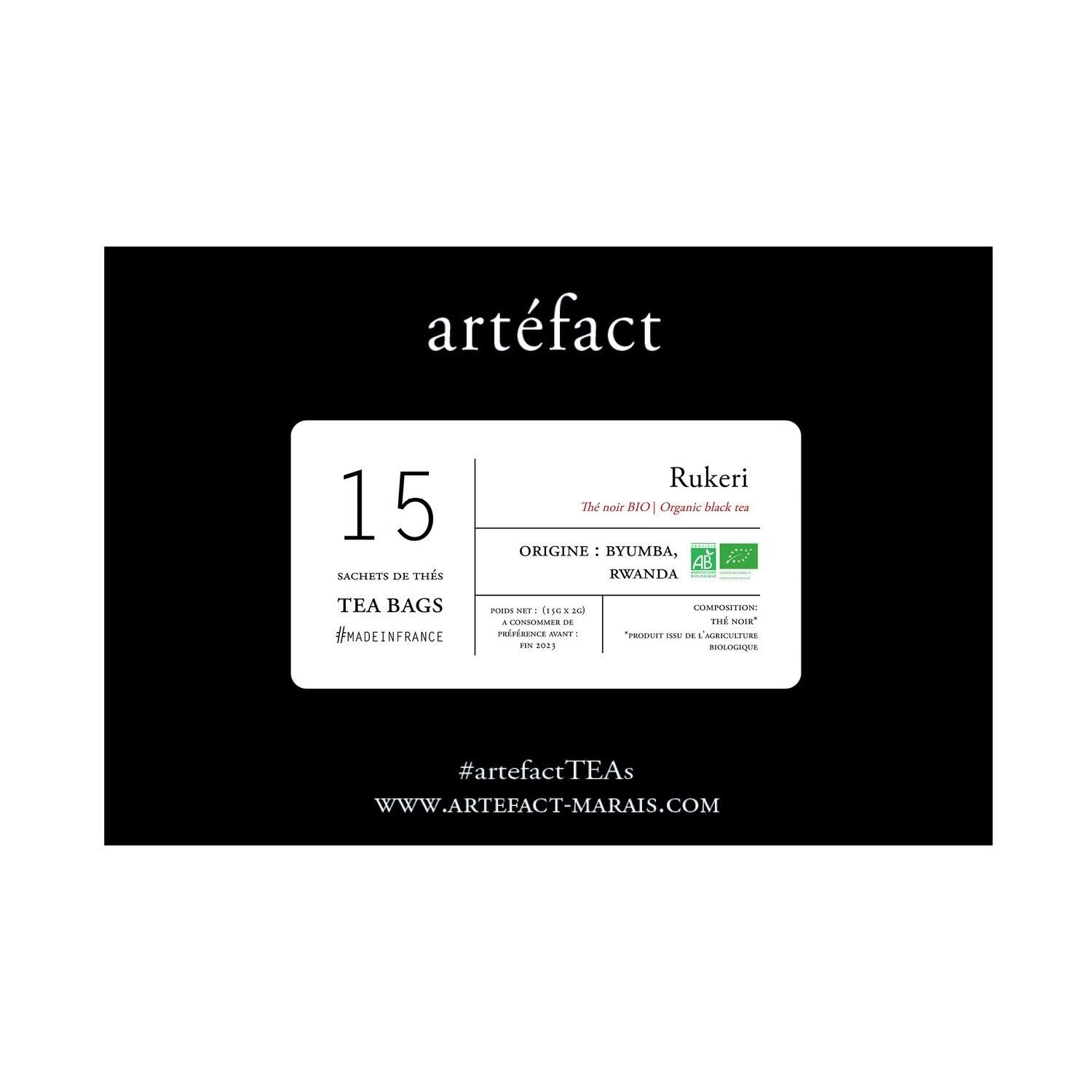 Rukeri, thé noir BIO, Rwanda, Boîte de 15 sachets mousseline de thé de 2g