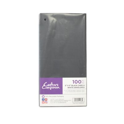 Crafter's Companion - Tarjeta negra de 5"x5" y sobres blancos, 100 unidades