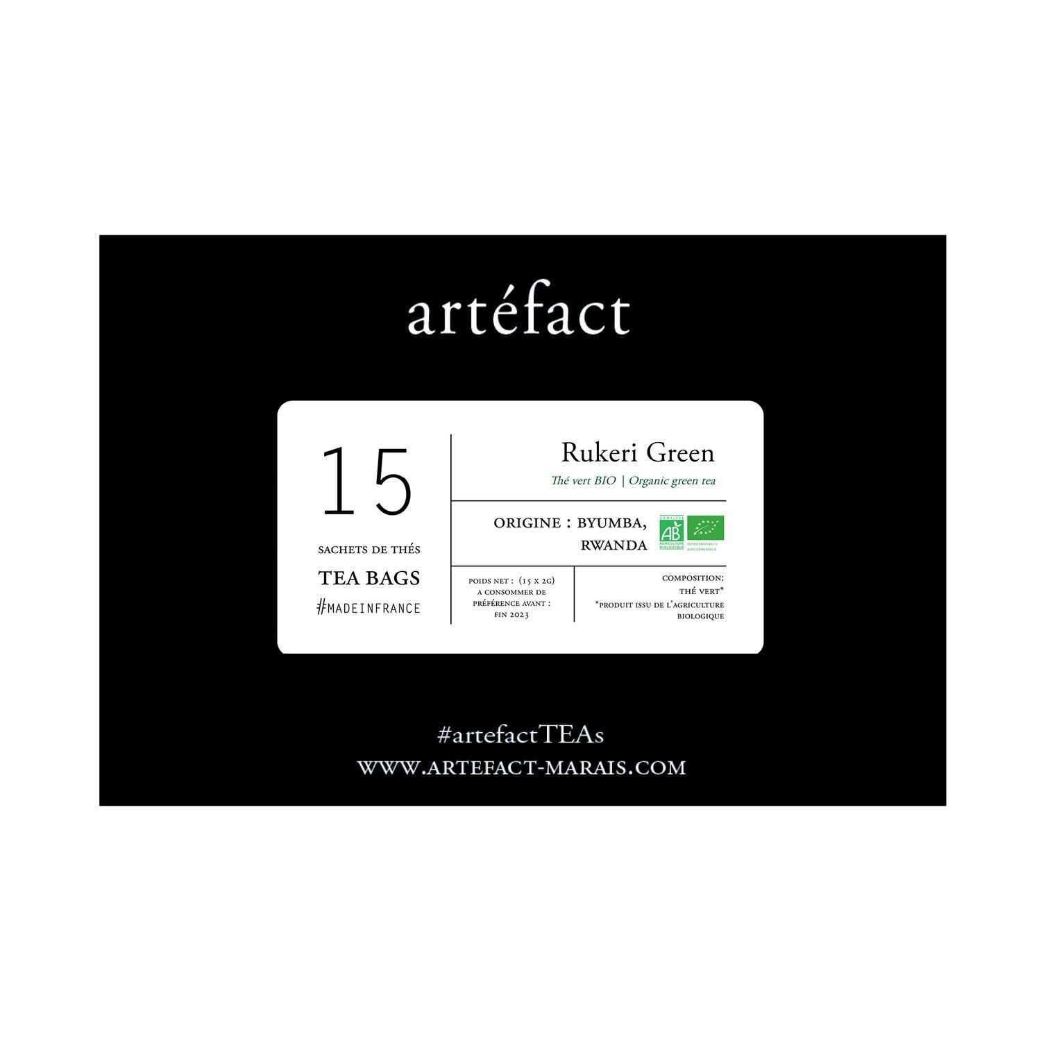 Rukeri Green, thé vert BIO, Rwanda, Boîte de 15 sachets mousseline de thé de 2g