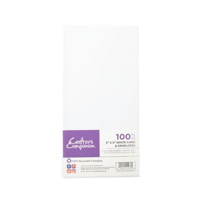 Crafter's Companion - Tarjeta blanca de 5"x5" y sobre, 100 piezas