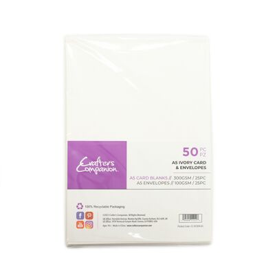 Crafter's Companion - Carte et enveloppes A5 ivoire 50pc