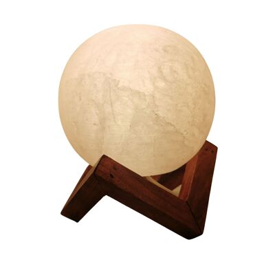 Lámpara de sal esférica sobre soporte de madera (BLANCO)