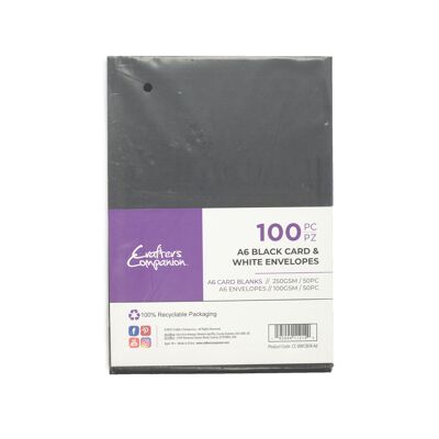 Crafter's Companion - Tarjeta negra A6 y sobres blancos, 100 piezas, sobres 100 piezas