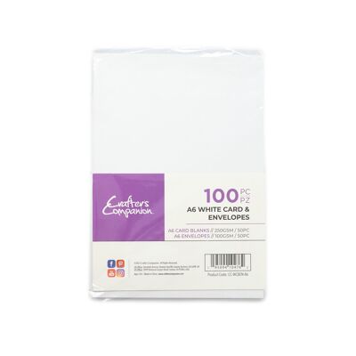 Crafter's Companion - Tarjeta blanca A6 y sobres, 100 unidades