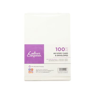 Crafters Companion - Tarjeta A6 color marfil y sobres, 100 piezas