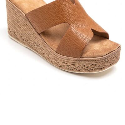 CAMEL OPEN TOE CUT OUT DETAIL PLATFORM WEDGE SANDALS