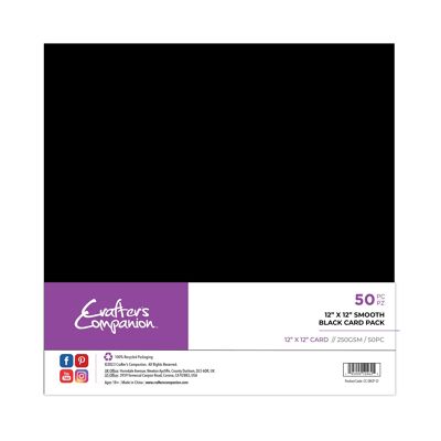 Crafter's Companion - Paquete de tarjetas negras lisas de 12" x 12" - 50 piezas