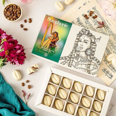 Sinfonía: caramelos de chocolate blanco y café vegano