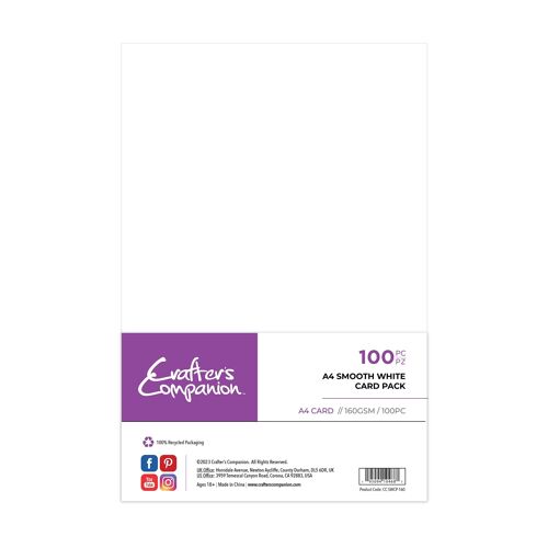 Crafter's Companion - A4 Smooth White Card Pack 160 GSM - 100pc