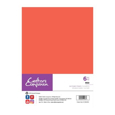 Crafter's Companion A4 Funky Foam - Rojo - Paquete de 6