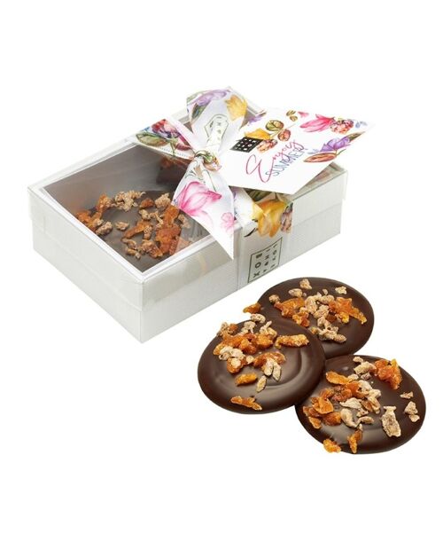 Chocolate Mendiants Peach & Fig Dark – handmade luxury mendiants dark chocolate with fruits - summer edition