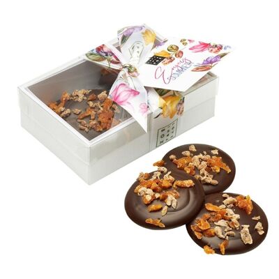 Chocolate Mendiants Peach & Fig Dark – handmade luxury mendiants dark chocolate with fruits - summer edition