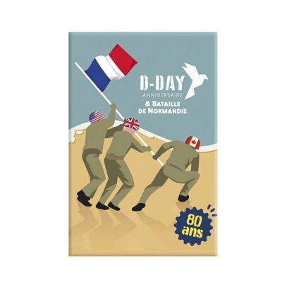 D-Day-Metallmagnet – Soldaten hissen eine Flagge – Spaziergänge in der Normandie