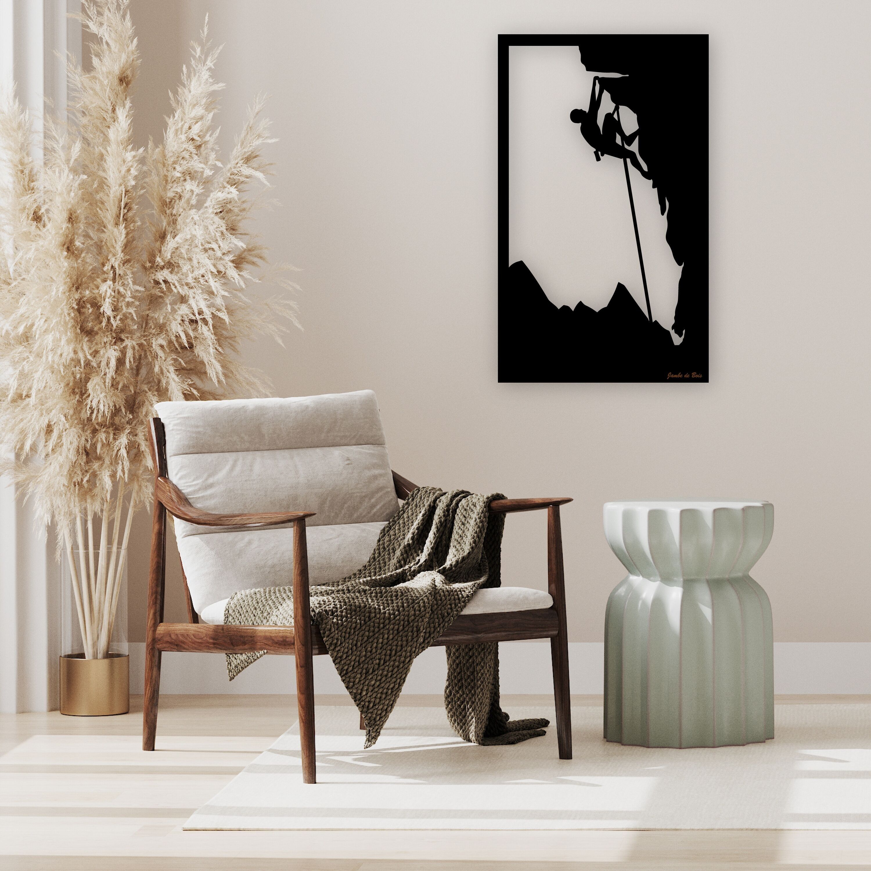 Dipinto decorativo in legno ritagliato e scavato, Arrampicata sulla scogliera