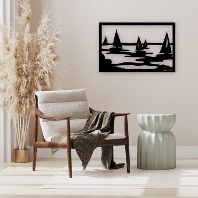 Cut out, hollowed out decorative wooden table, Sailboats