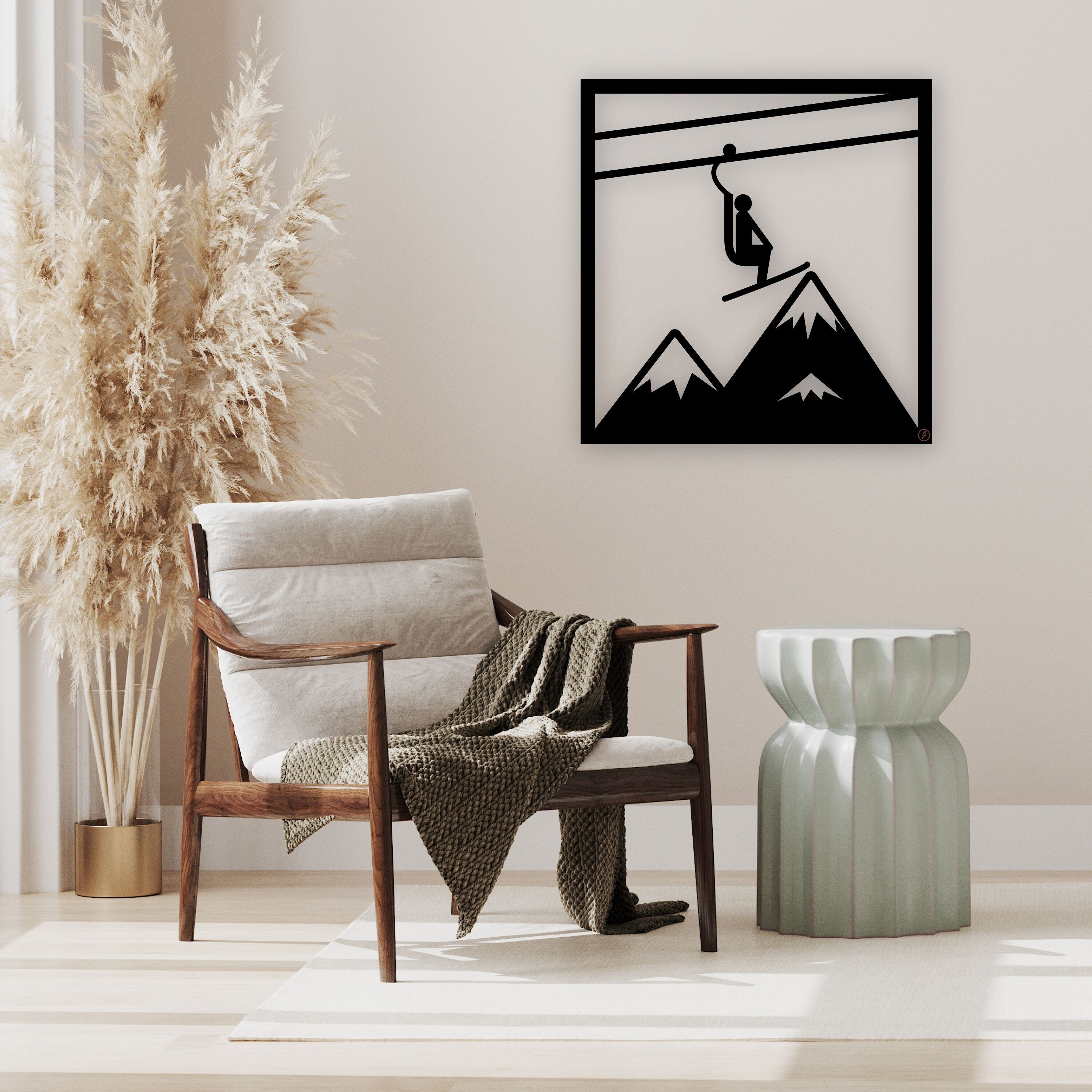 Cut out, hollowed out decorative wooden board, Chairlift