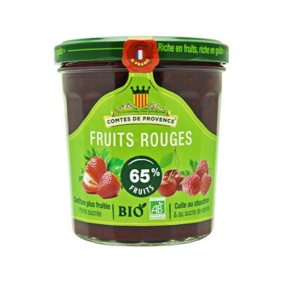 BIO-Konfitüre aus roten Früchten (Erdbeeren, Kirschen, Himbeeren), 65 % zuckerarme Frucht