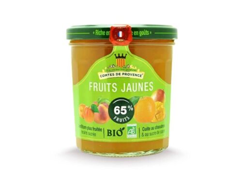 Confiture de Fruits Jaunes BIO (abricots, pêches, mangues, oranges) 65% de fruits allégée en sucre