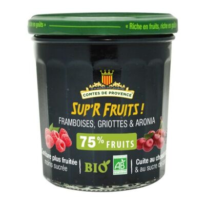 Mermelada con superfrutas de Frambuesas, Guindas y Aronia BIO 75% fruta baja en azúcar