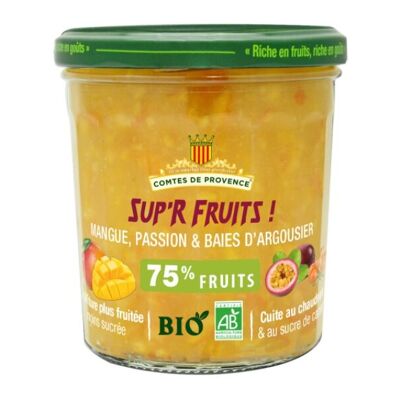 Superfruit Jam – Mango – Passionsfrucht & Sanddornbeeren 75 % zuckerarme Frucht