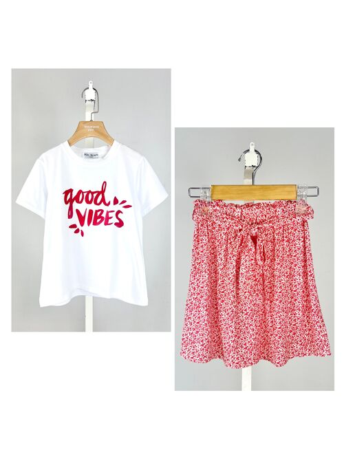 Ensemble t-shirt en coton et jupe fleurie pour fille