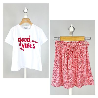 Ensemble t-shirt en coton et jupe fleurie pour fille